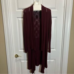 Belldini Deep Red Lace Knit Hi Low Cardigan